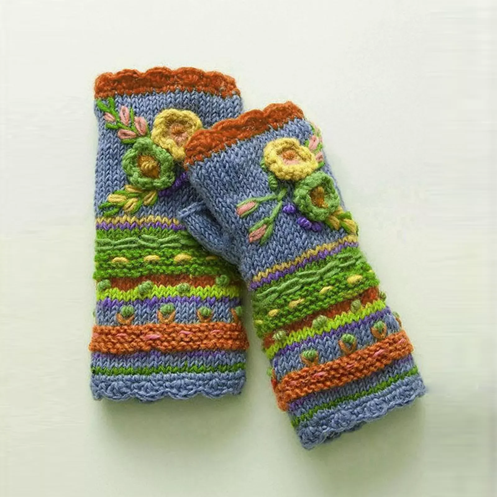 Winter Warm Gloves Casual Flower Knitting Fingerless Gloves Handwarmers Glove Mittens Without Fingers Cashmere Mittens