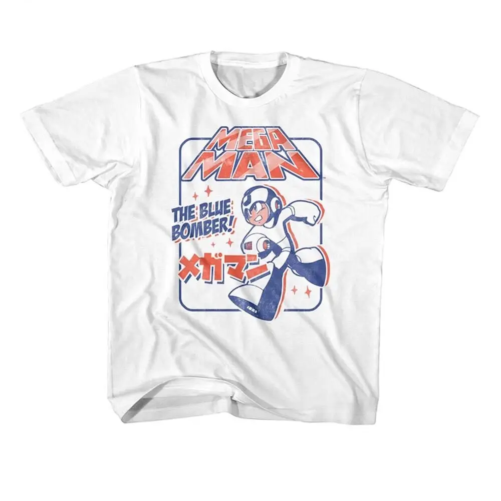 Megaman синий бомбер Kanji детская футболка Chibi Rokkuman японский Ретро геймер