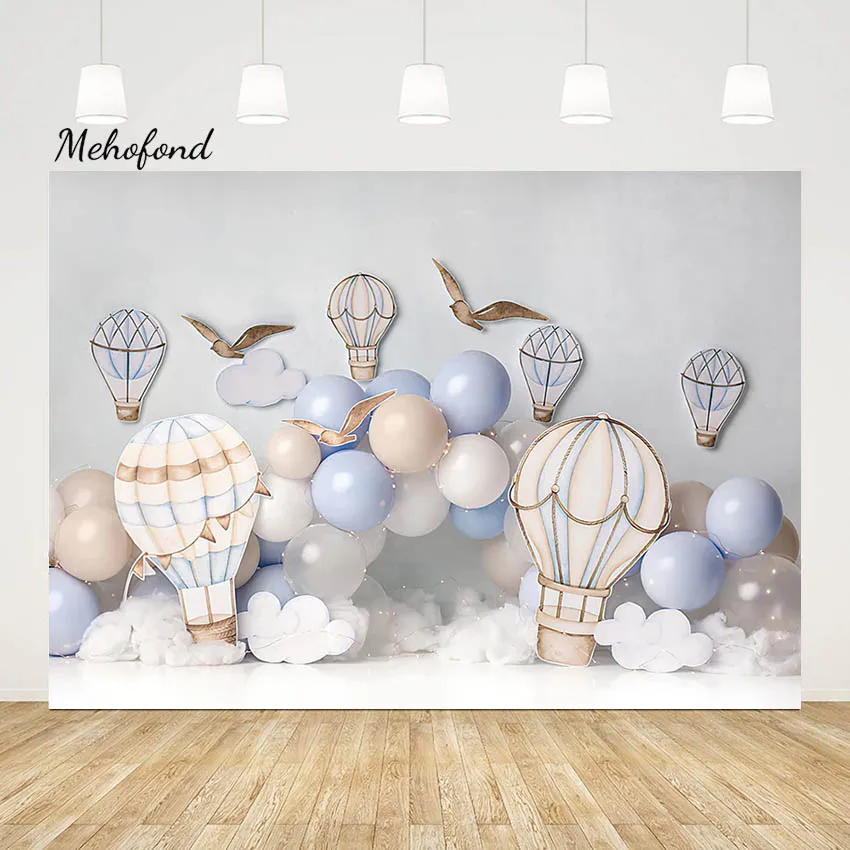 

Mehofond Photography Background Baby Shower Birthday Backdrop Blue Sky White Cloud Hot Air Balloons Stars Decor Photocall Studio