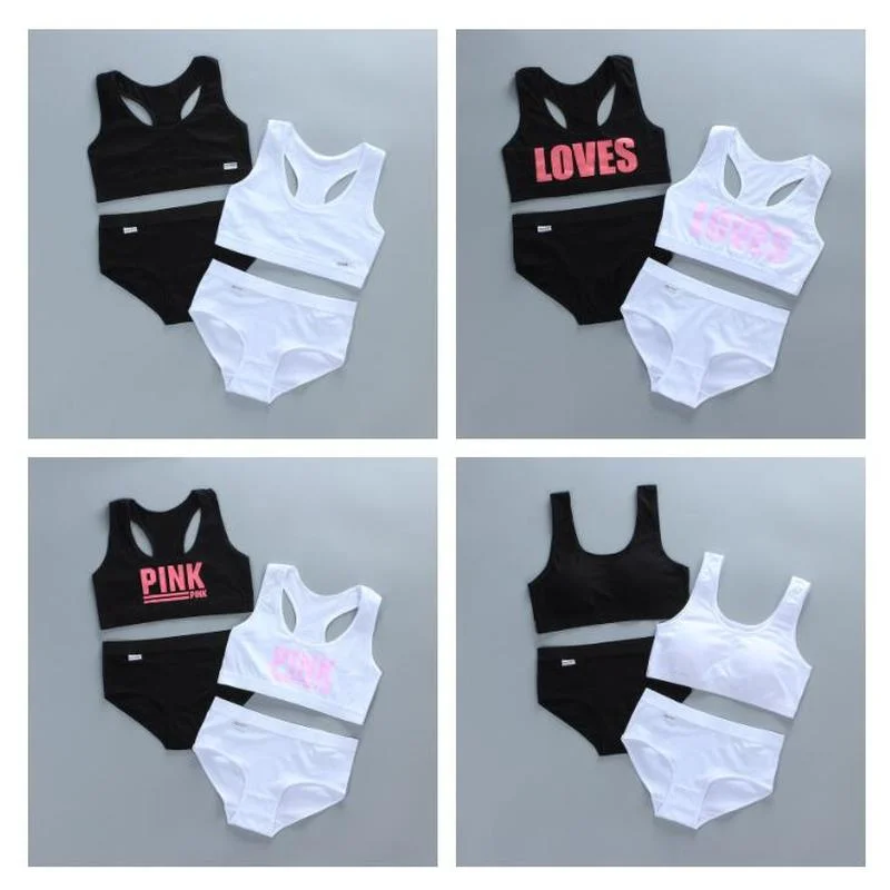 

Teen Girl Bra and Panties Sets 8-15Y Teenage Clothes Young Kids Sport Underwear Training Bra Brief for Girls 10 Sport Top cotton