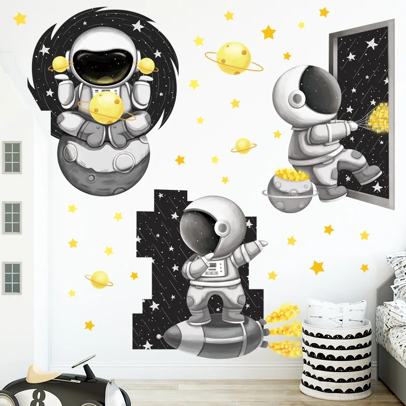 

Cartoon Spaceship Wall Stickers for Kids Rooms Astronaut Wall Decoration Vinyl Wall Decals Art Murals Home Decoration Wallpaper