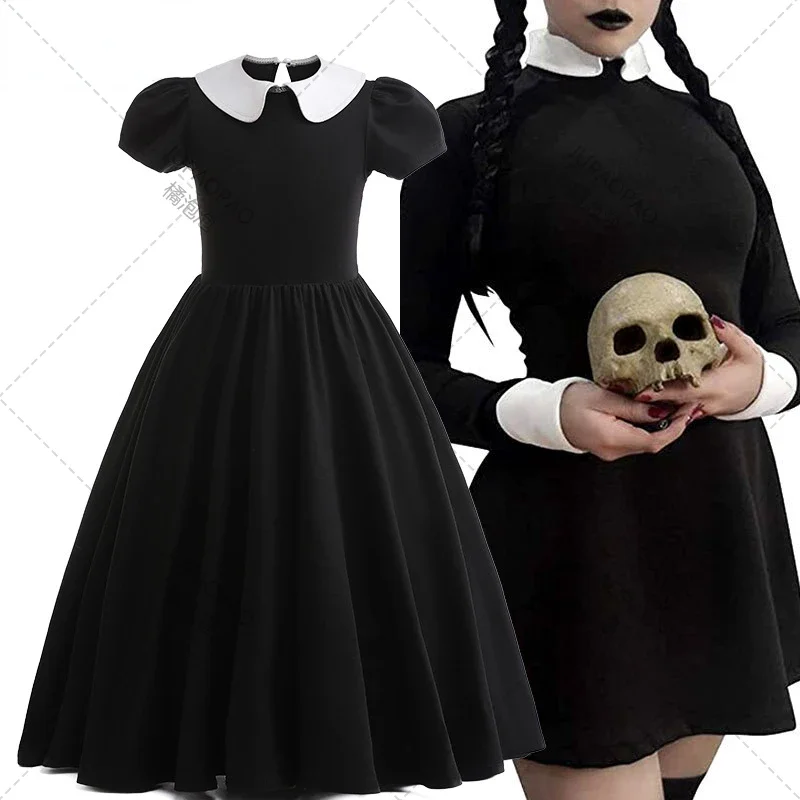 

Wednesday Girl Costume for Carnival Halloween Black Events Cosplay Dress Kids Evening Party Clothes Fashion Gothic Vestido