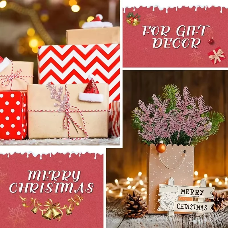 5Pcs Christmas Decoration Glitter Berrie Artificial Flower Bouquet Tree Ornaments for Home New Year 2025 Navidad Decor
