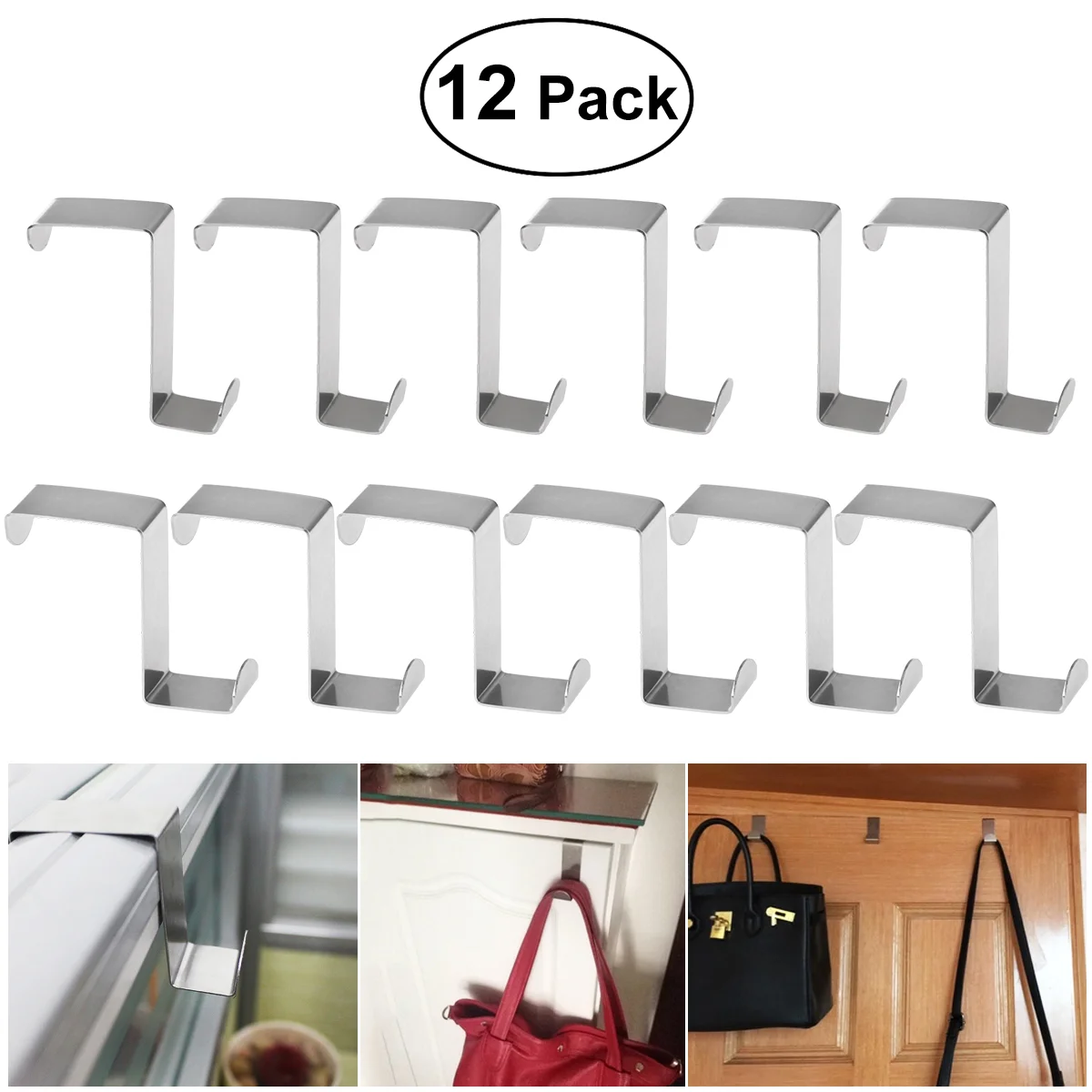 

BESTOMZ 12pcs Stainless Steel Z-Shaped Hook for Kitchen Cabinet Cloth Towel Bag Hanger Space Saving