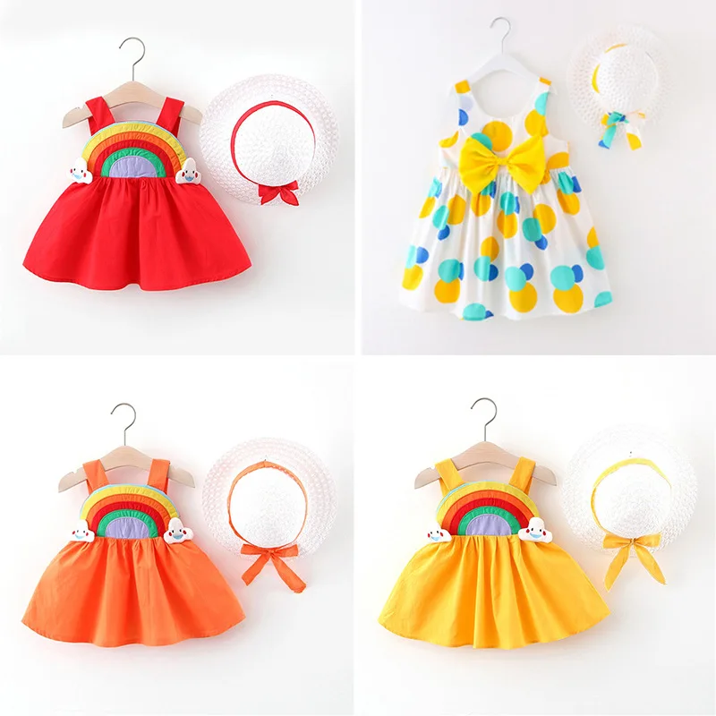 

Children's 2022 New Halter Dress 2-3 Years Old Girl Fashion Hat Plaid Princess Dress