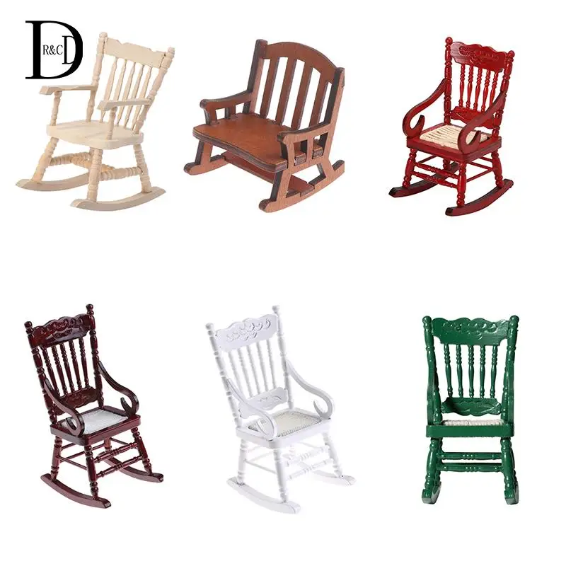 

1/12 Wooden Mini Dollhouse Rocking Chair Model Toy DIY Scenery Accessory For Dolls House Accessories Decor