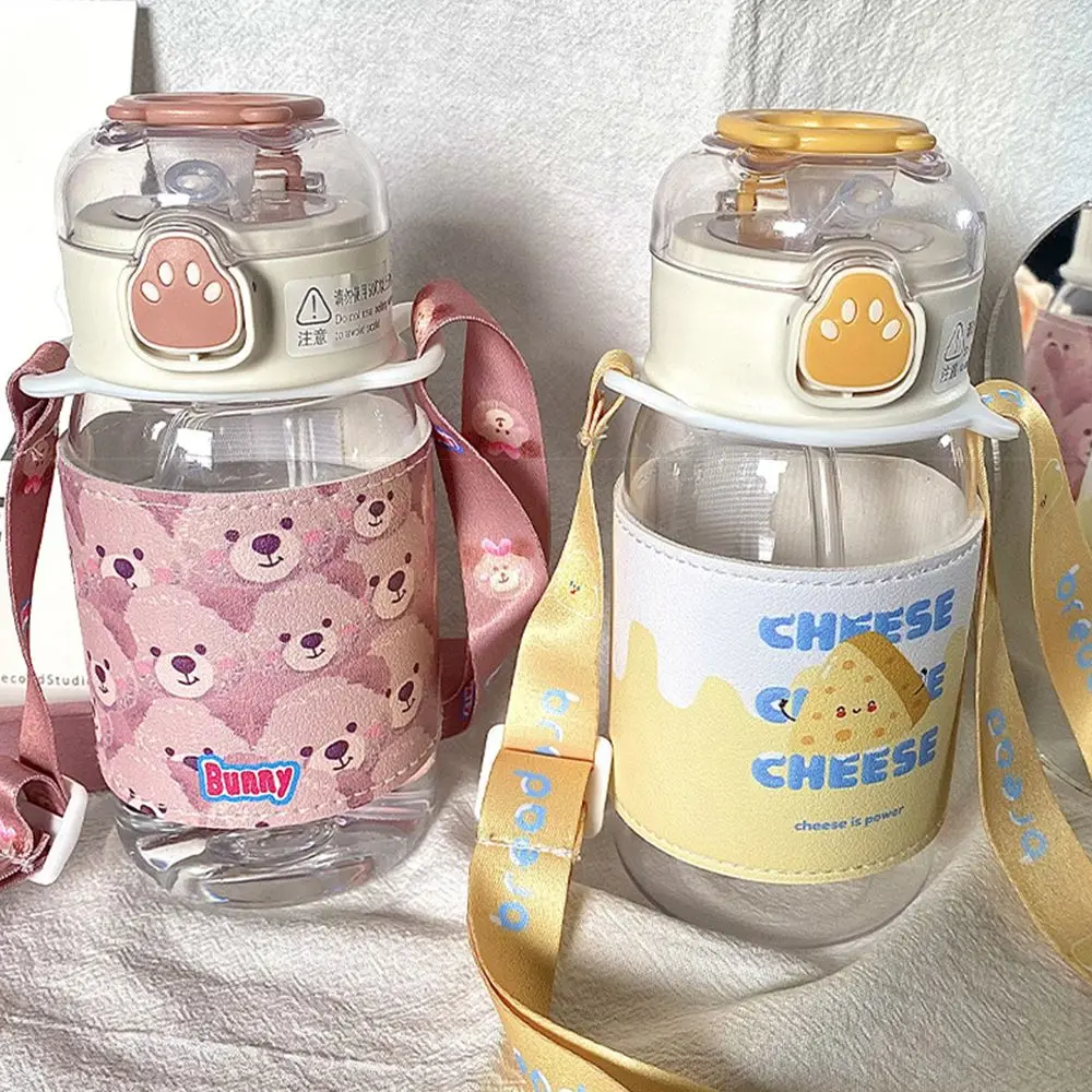 

450ml Transparent Pot-bellied Water Cup Large-capacity Kettle Student Portable Sports Water Bottle with Straw Couple Plastic Cup