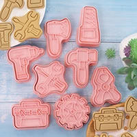 8pcs plastic cookie cutters cookie stamps mechanical tool theme shaped fondant chocolate candy biscuit mold cake decorating tool