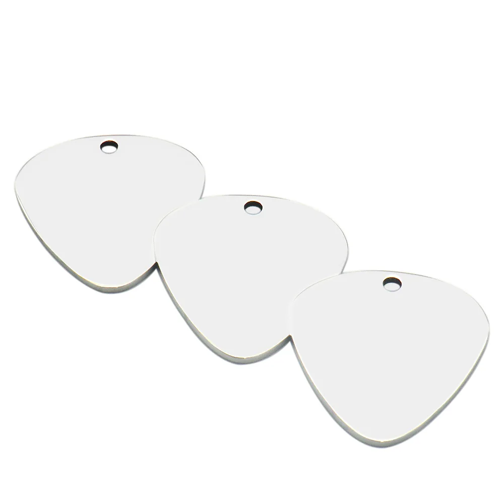 

100Pcs Dog Id Tags Anti-lost Musical Cat Collar Accessorie Stainless Steel Guitar Picks Shape Plectrums Playing Nameplate DIY
