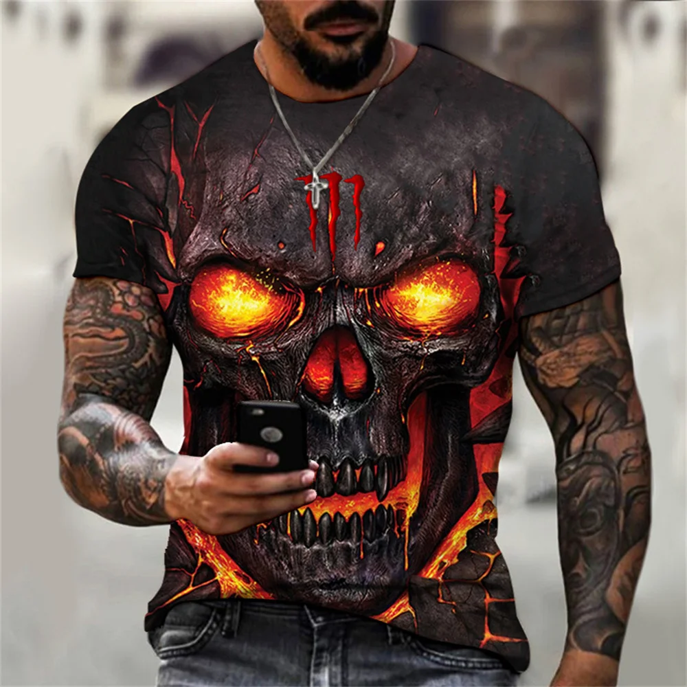 

Summer Horror Skulls 3D Print Men's T-shirts Loose O-Neck Short Sleeve Skeleton Street Rock Hip-Hop Tops & Tees Men Clothing 6XL