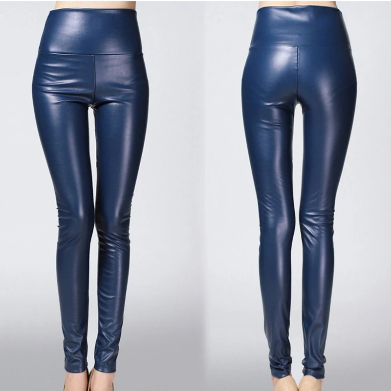 Sexy High Waist PU Faux Leather Leggins Women Leggings Elastic Stretch Skinny Pants Pencil Trousers