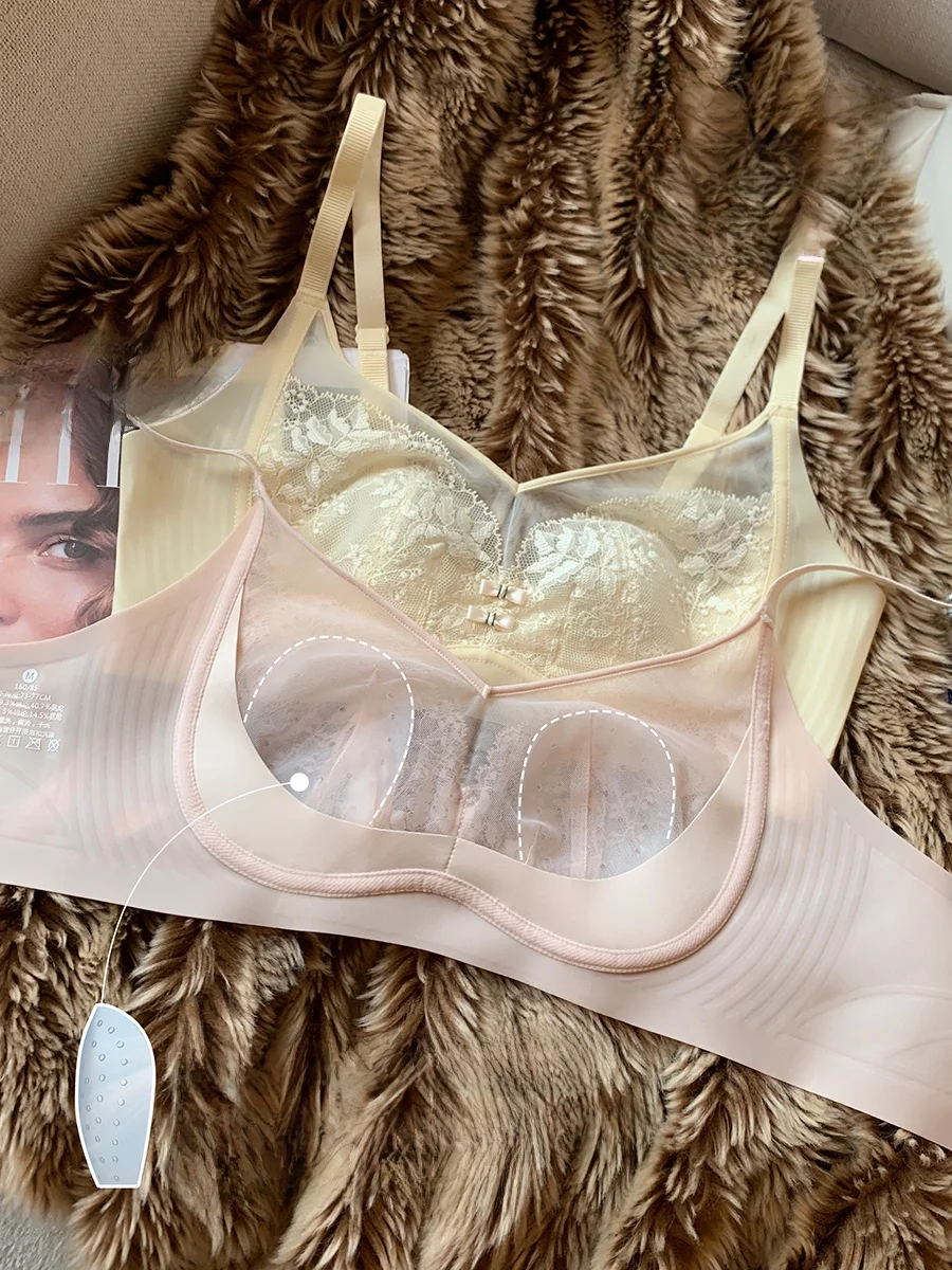 Thin Sexy Soft Support Lace Underwear Women Big Chest Makes You Look Smaller No Steel Ring Micro Push up Breast Collection An...