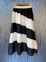 new korean fashion skirts 2022 summer skirt ladies elastic waist black white color block mid calf length a line casual skirts