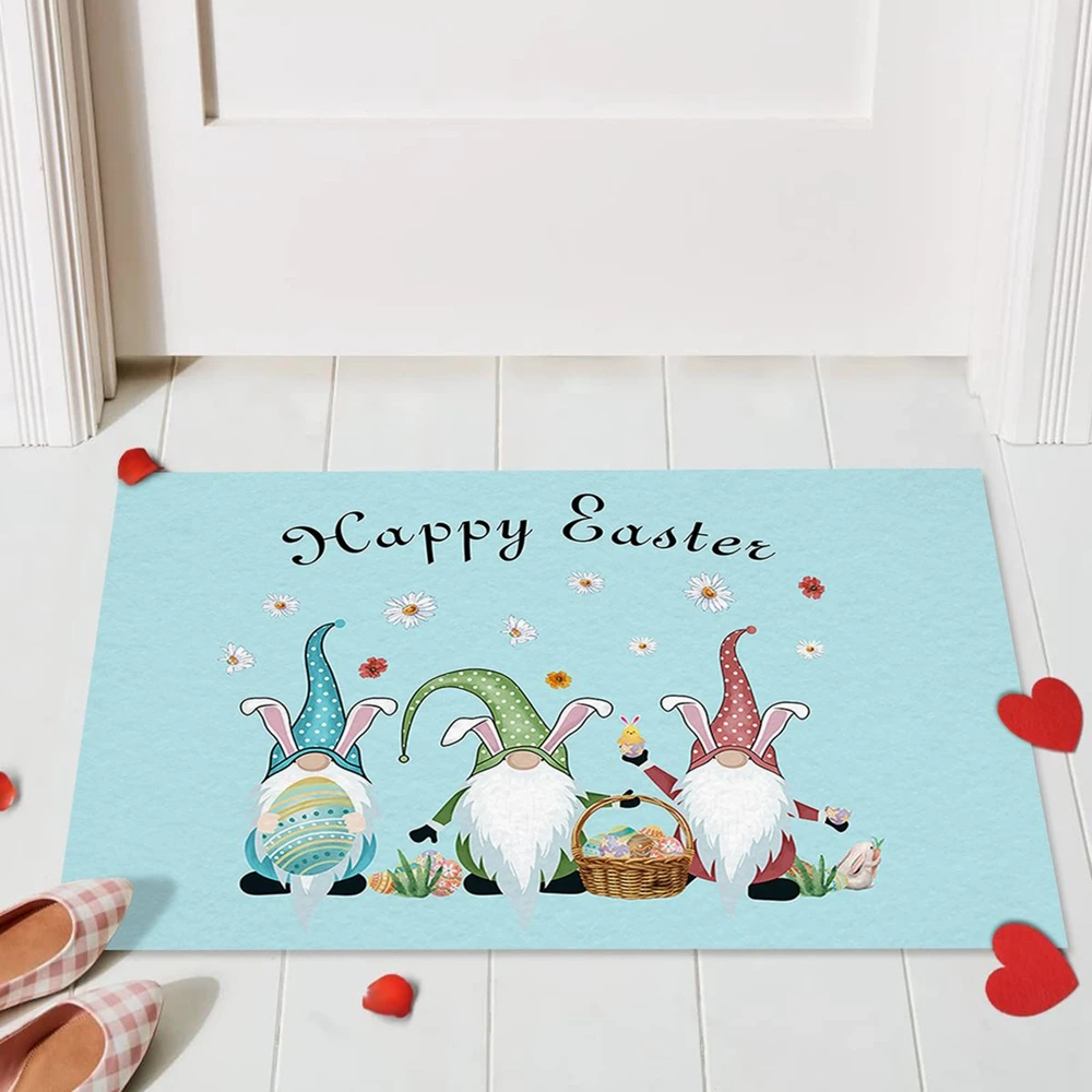 

Happy Easter Day Kitchen Rugs Bunny Gnome Easter Eggs Printed Door Mat Bath Rug Runner Comfort Mat Non-Slip Doormats Carpet