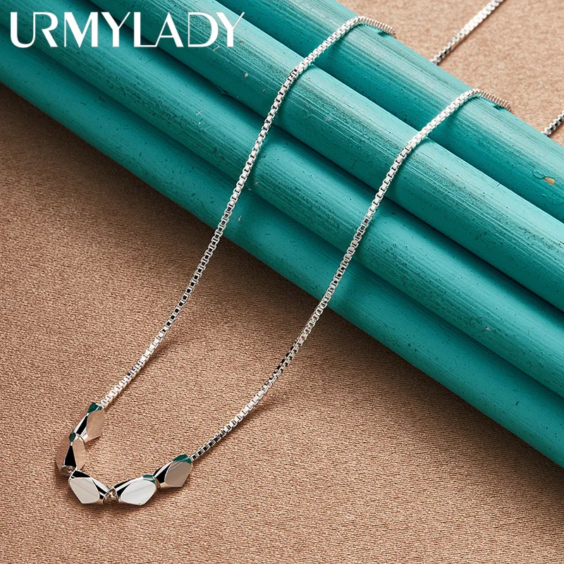 

URMYLADY 925 Sterling Silver Rhombus 20 Inch Pendant Necklace For Women Wedding Engagement Party Fashion Jewelry