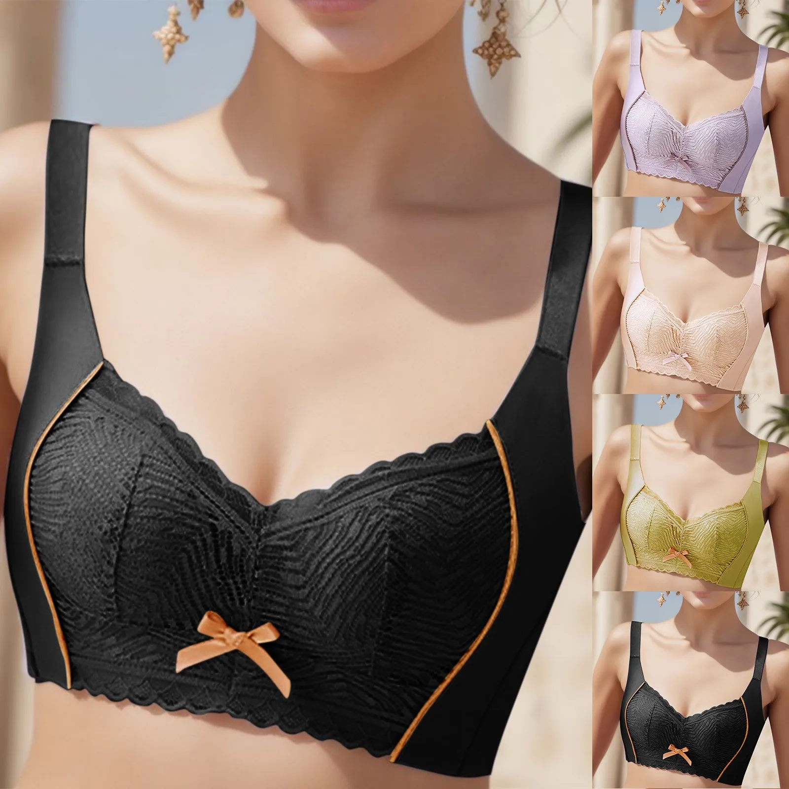 

Women's Comfortable And Adjustable Non Steel Ring Collar Collar Non Traced Lace Thin Top Cotton Sports Bra Bras for Women 36c