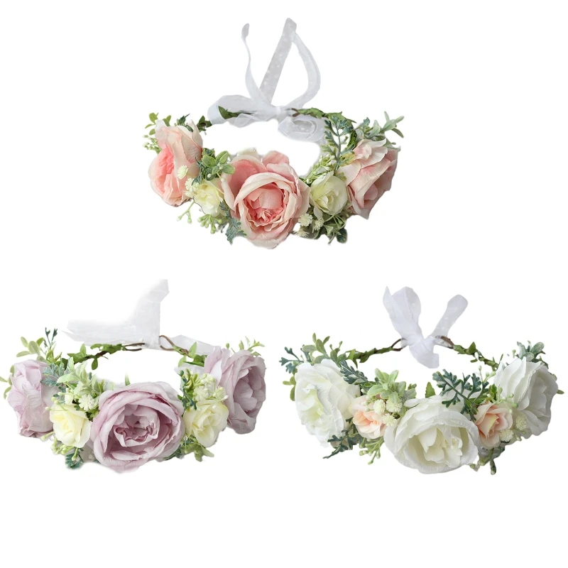 

Delicate Wedding Flower Decor Crowns Durable Hair Hoops with Adjustable Ribbon for Women Wedding Party Photoshoot