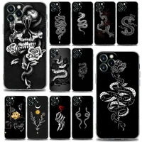 snake black rose skeleton phone case for iphone 13 12 11 se 2022 x xr xs 8 7 6 6s pro mini max plus soft silicone case