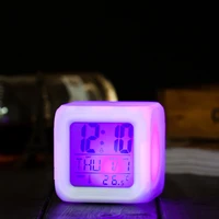 digital electronic novelty lighting led change fashion clock alarm novelty glowing cube 7 colors clock night kids alarm clock
