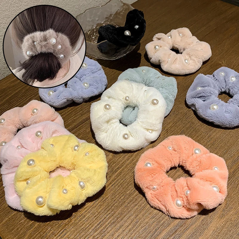 

New Multicolor Elastic Hair Band Big Plush Headdress Lntestine Bow Mori Girls Hair Accessories Autumn Cute Plush Hair Circle