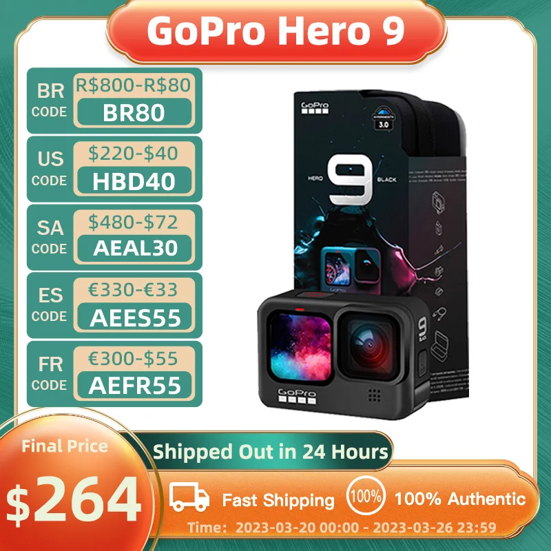 GoPro HERO 9 Black Underwater Action Camera 4K 5K with Color Front Screen, Sports Cam  20MP Photos, Live Streaming Go Pro HERO 9