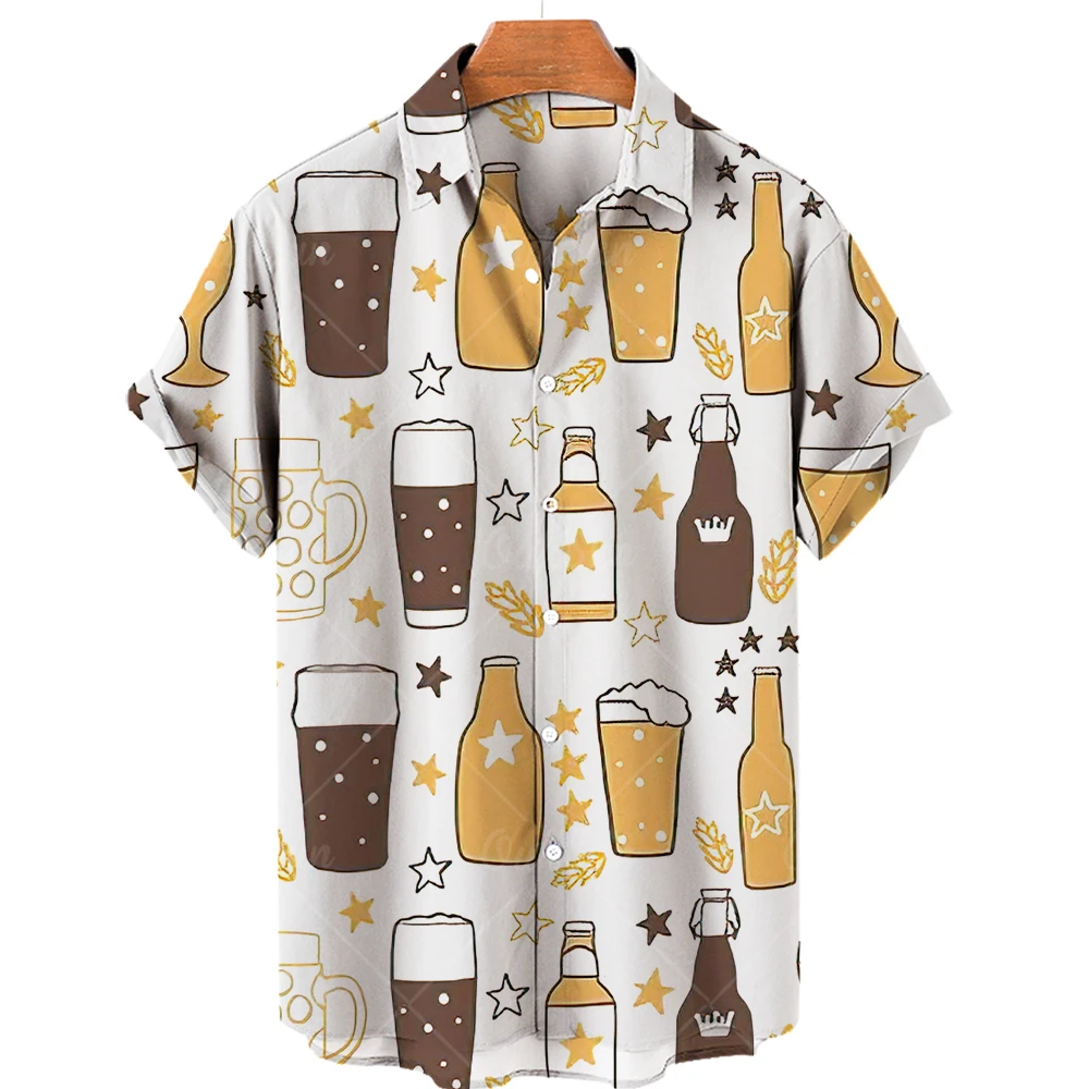 Hawaiian Beer Shirts Men's, Classic Y2K Beer Short Sleeve T-shirt, Beach Top 5XL, Men's Street Clothes, Summer 2022