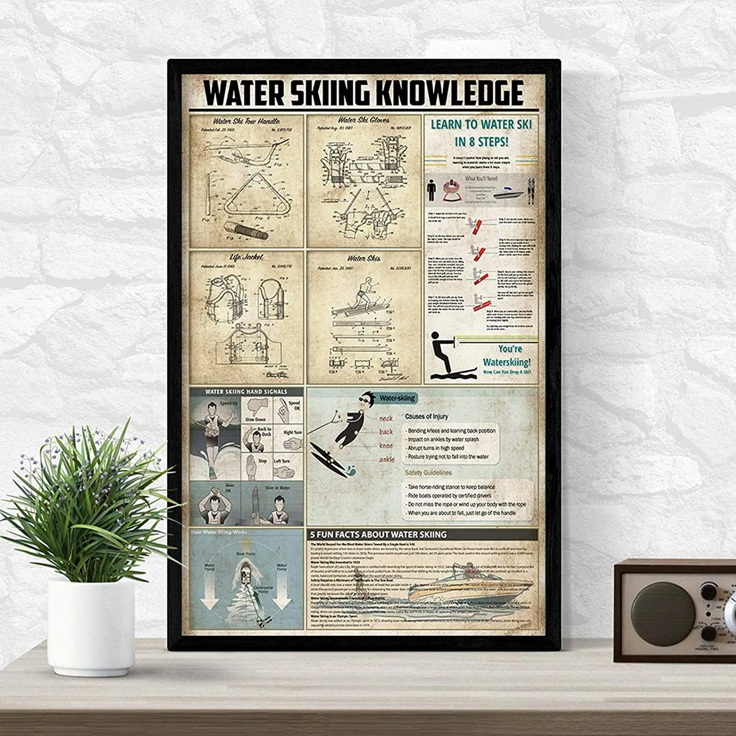 

8x12 inch Metal Tin Signs Metal Sign Water Skiing Knowledge Vertical Signno Frame