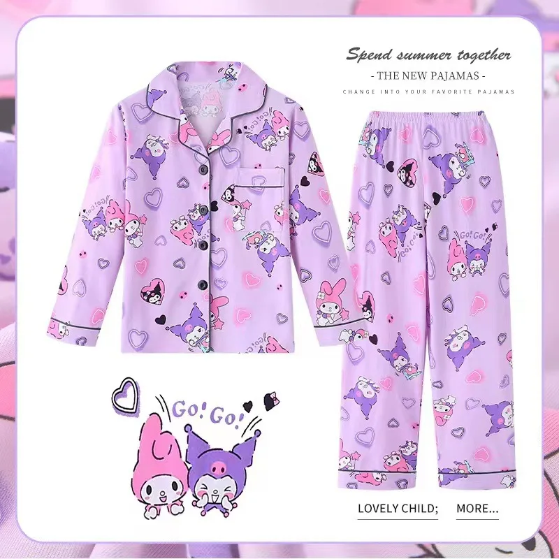 

Sanrios аниме Kawaii My Melody детские пижамы для девочек весна-осень брюки с длинным рукавом Тонкий мультяшный комплект для домашнего интерьера