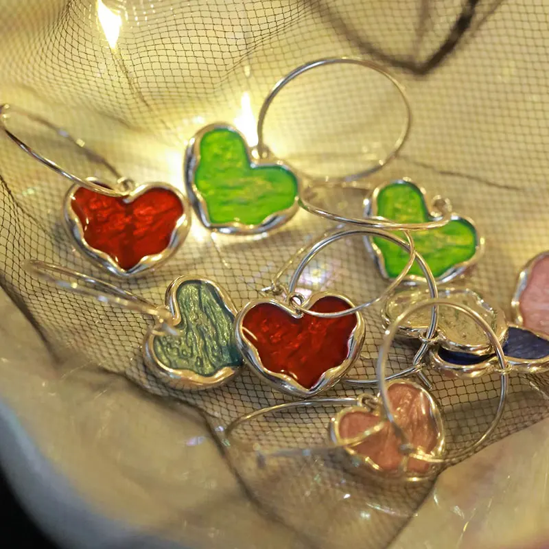 

Серьги Cocosily из стерлингового серебра 925 пробы с красочной эмалью в форме сердца женские свежие романтические милые ювелирные изделия для пар на годовщину