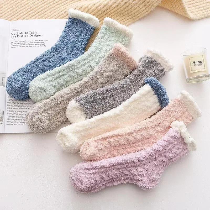 

Thicken Coral Fleece Socks Women Warm Long Socks Female Fashion Winter Thick Stripe Socks Floor Calcetines Medias