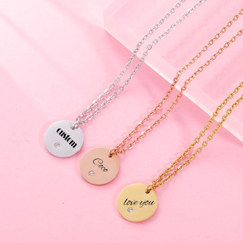 

Personalized Round necklace Stainless steel customized nameplate jewelry Mom gift Necklace for Women Gift for Mom Gift Bracelet