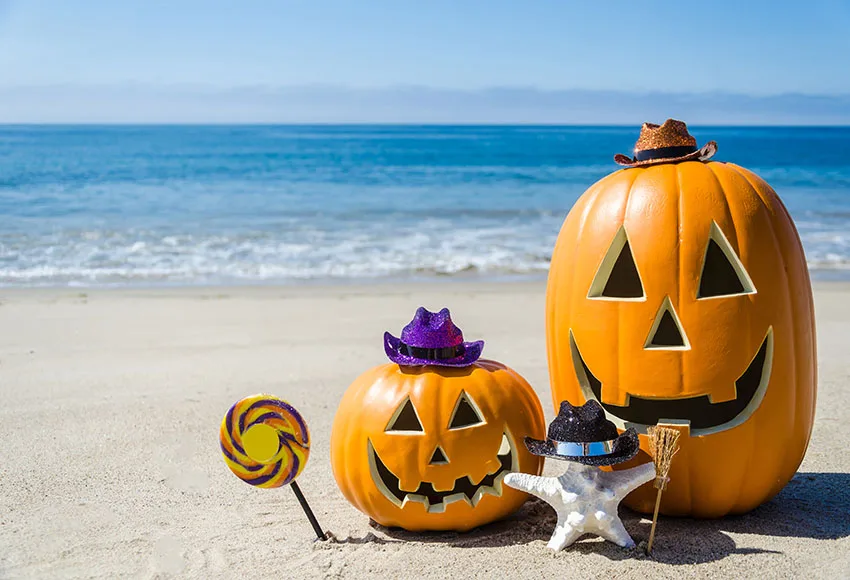 Морской пляж Хэллоуин украшение Фотофон тыква лампы Дети Фотография фоны для