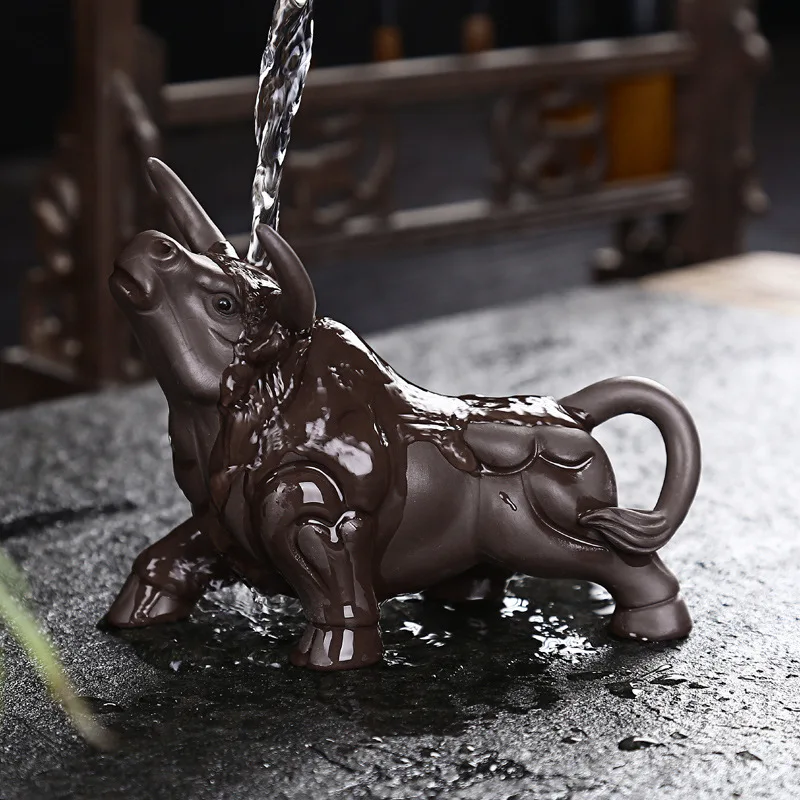 

Purple Clay Bull Figurine Hippo Tea Pet Kung Fu Tea Set Ceramic Handmade Small Animal Statue Home Decoration Car Ornaments