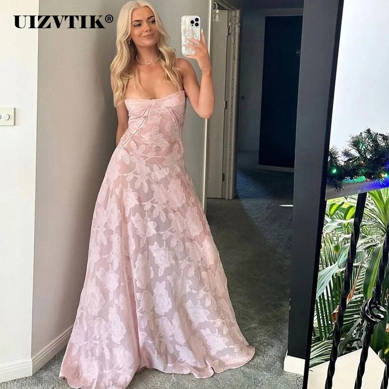 

Сексуальные летние жаккардовые платья на тонких бретельках с низким вырезом, женские элегантные вечерние длинные облегающие трапециевидные пляжные платья-Макси 2023