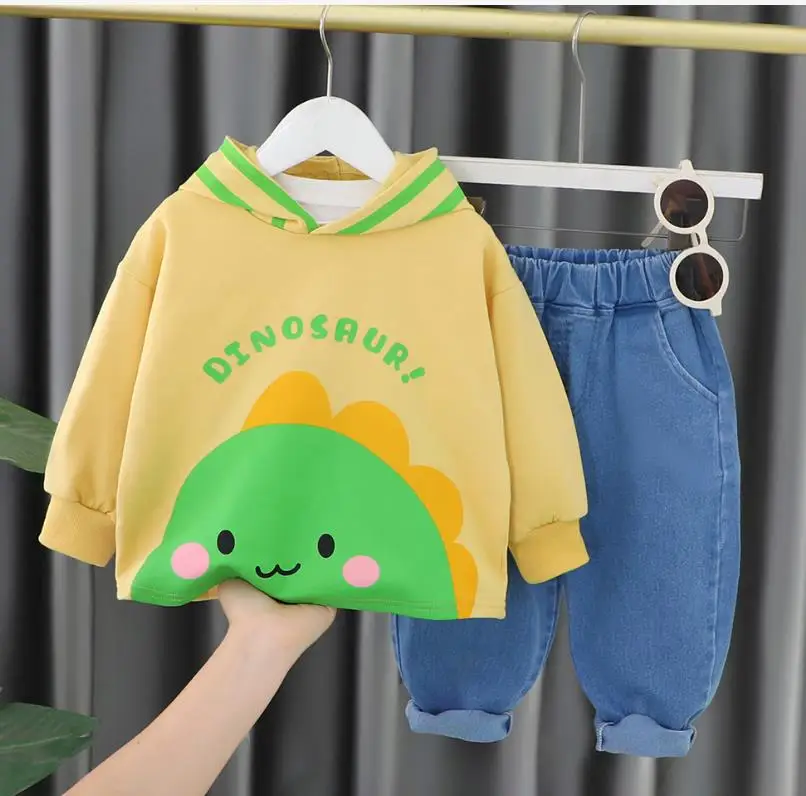 

Демисезонная эксклюзивная Одежда для младенцев, одежда для маленьких мальчиков и девочек, толстовки с капюшоном и мультяшным принтом + штаны, 2 предмета, детская одежда