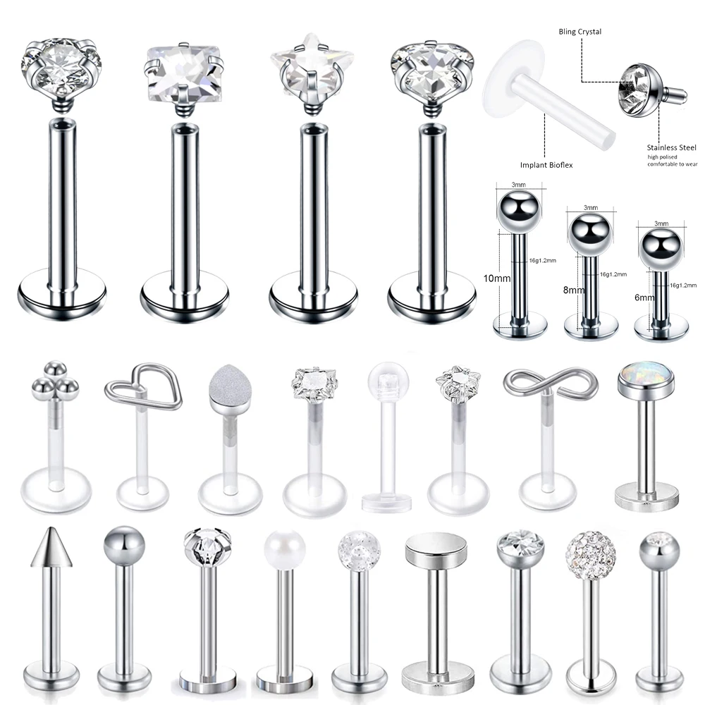 

Серьги-гвоздики из нержавеющей стали для пирсинга губ, 16 г, 6/8/10 мм