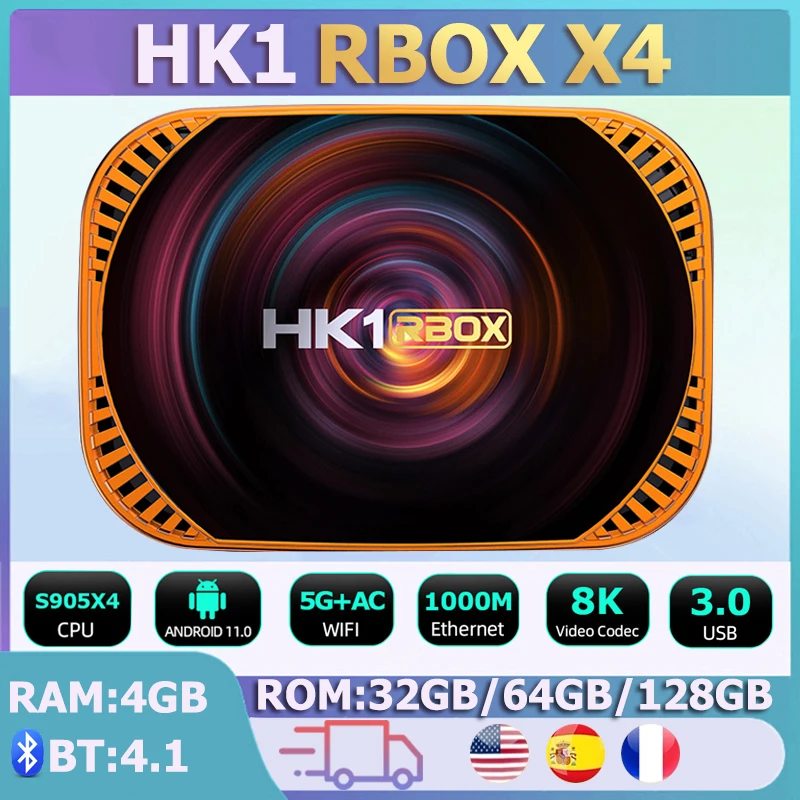 ТВ-приставка HK1 RBOX X4 Android 11 Amlogic S905X4 телевизионная приставка двойной Wi-Fi 1000 м 8K 4K 4 Гб