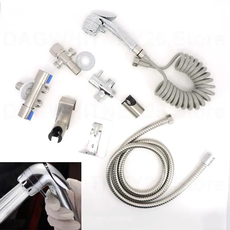 

Ручной распылитель для ванной комнаты из АБС-пластика, портативный спрей для биде, лейка для душа, набор для душа, Т-образный клапан, держатель для туалетного крана, U26