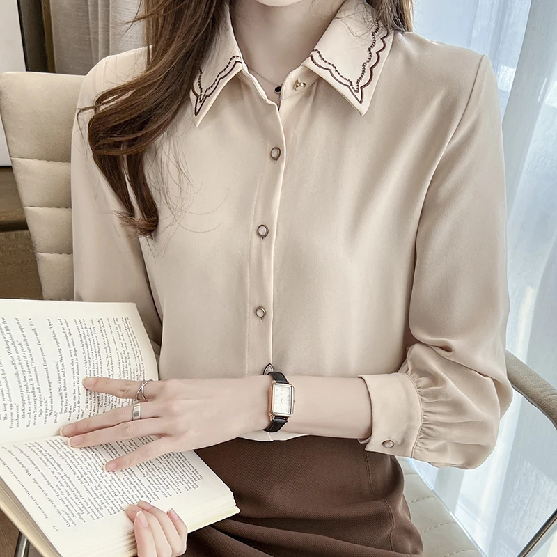 

Рубашка женская дизайнерская нишевая с жемчужными пуговицами, топ, рубашка для женщин, модные женские блузы 2022, летние женские рубашки, Прям...