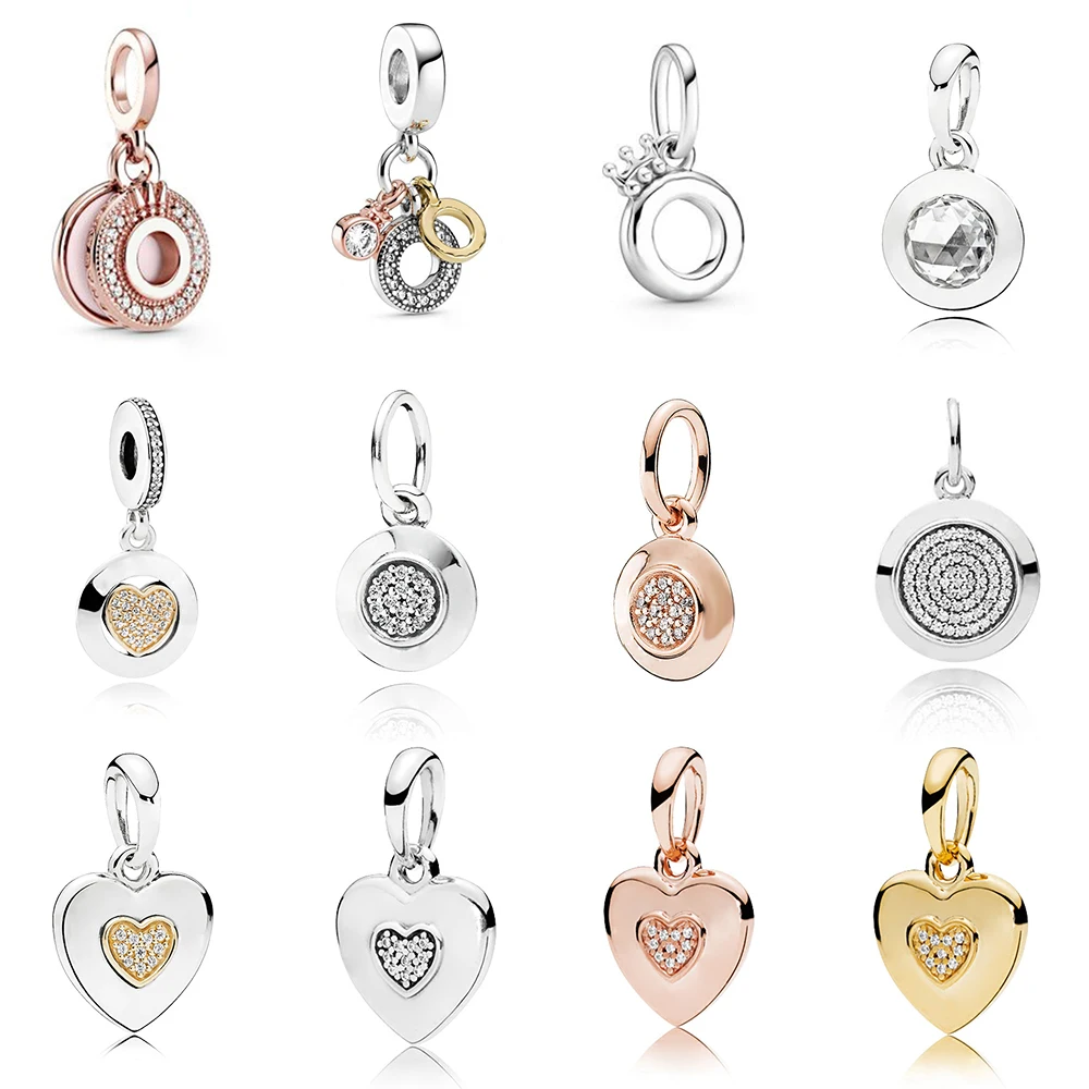 

New S925 Sterling Silver Heart Set with Diamond Small Heart and Round Three-piece Set DIY Bracelet Necklace Pendant Accessories