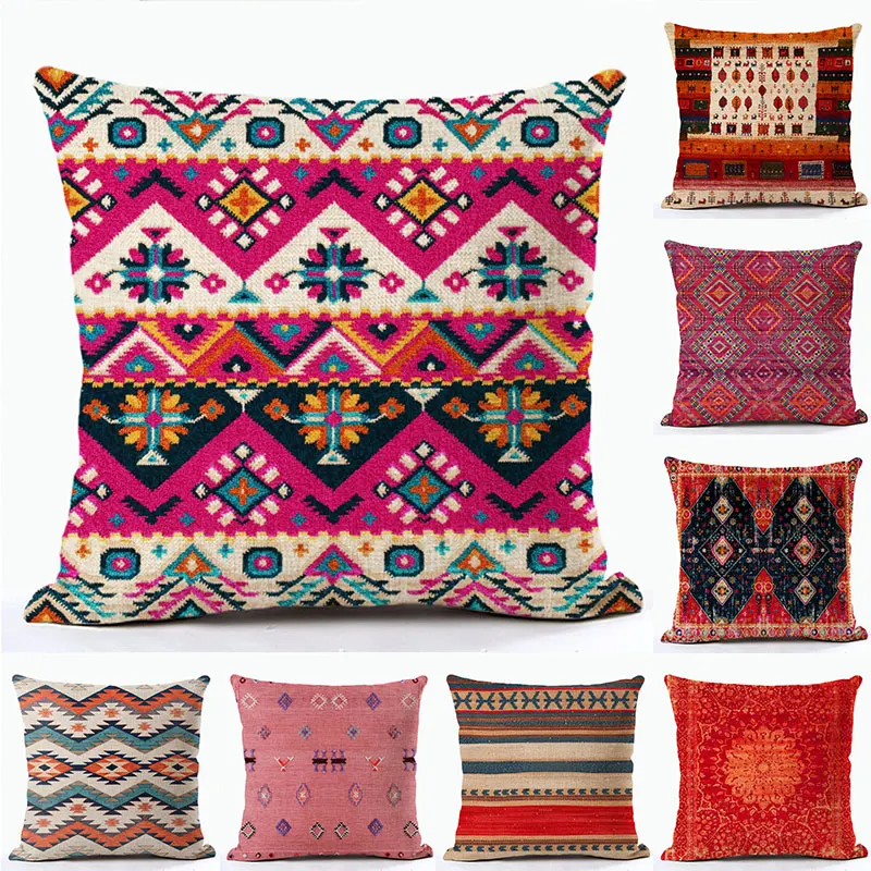 

Vintage Print Pillowcase Ethnic Boho Pillowcase Sofa Cushion Cover Lumbar Pillowcase Printed Peach Skin Pattern Decoration