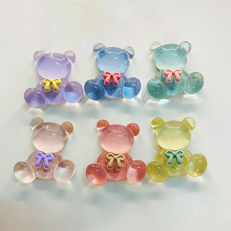 

50pcs Resin Transparent Bow Bear Flatback Bead For Sewing Scrapbooking Diy Figurines Shoes Buckle Headwear Cellphone Decoration
