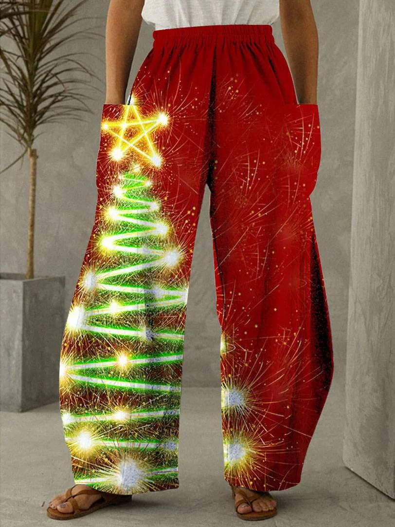 

3D Print Christmas Tree Pants Women Fashion Joggers Widepant High-waist Straight-leg Santa Claus Trousers Cargo Christmas Pants