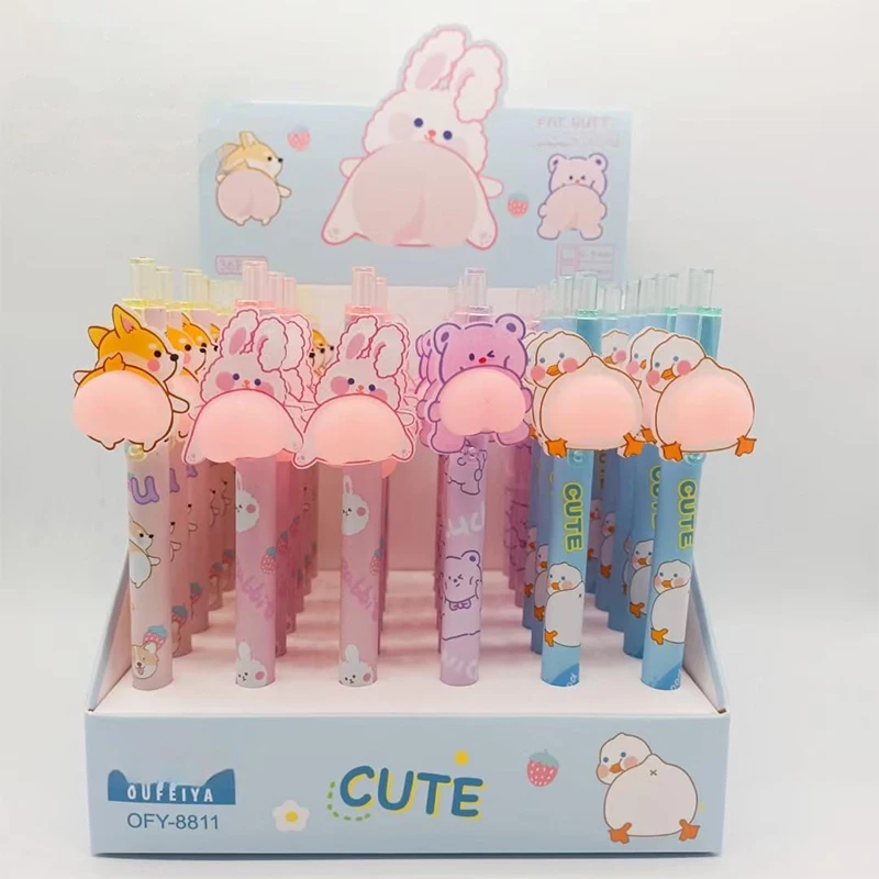 

36pcs Cartoon Cute Decompression Mechanical Pencil Set 0.5/0.7mm Kawaii Bum Pinch Modeling Student Creative Stationery Set Gifts