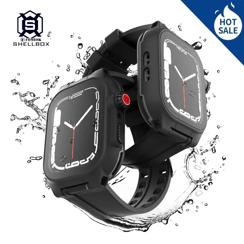 

Sports IP68 Waterproof Case with Strap for Apple Watch Series 7 41mm 45mm Full Coverage 360° Protection Case+Strap