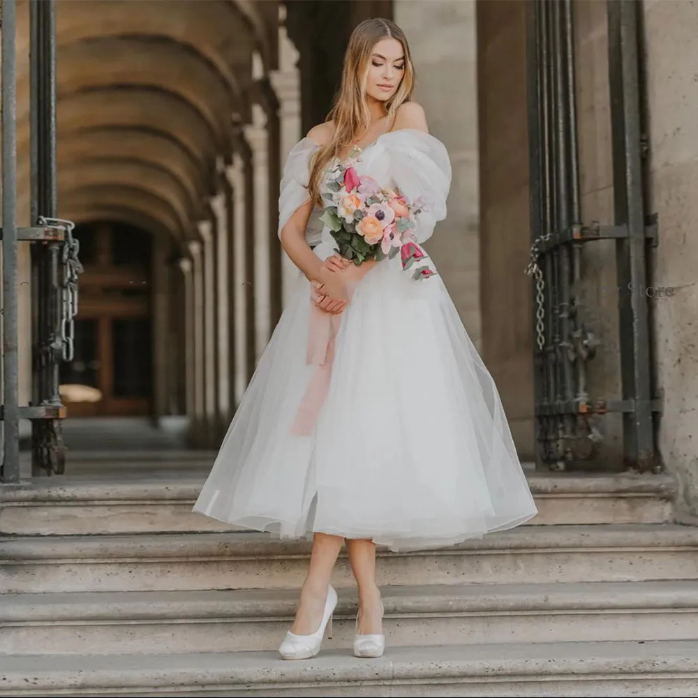 

Платье свадебное короткое с V-образным вырезом, индивидуальный пошив, мягкое Тюлевое платье невесты с оборками и плиссировкой, а-силуэт, спе...