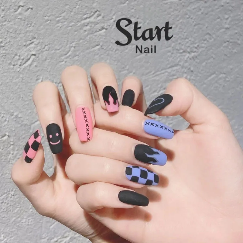 

24Pcs/Set Short False Press on Nail Tip with Glue Designs Detachable Reusable Fake Nails with Glue Stick-on Nail Art DIY Tips