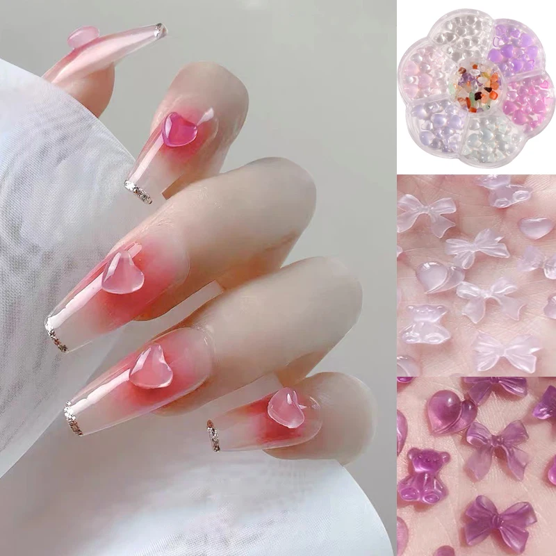 

Ultraviolet Change Color Nail Crystal Mixed Size Transparent Love Heart Bear Bow Jewelry Charming Cute Nail Decoration Crystal