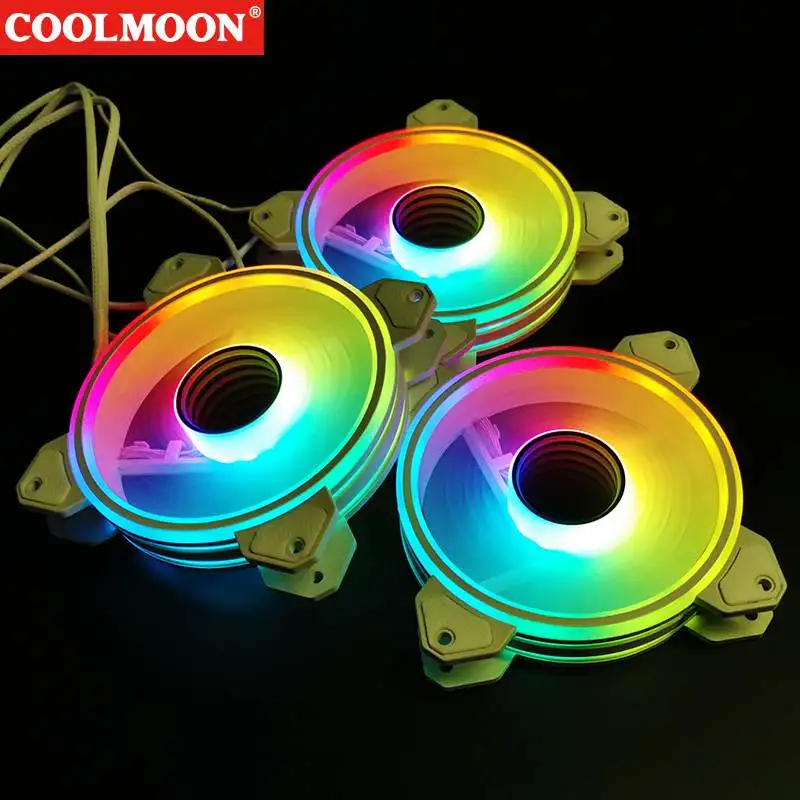 

ARGB 24 Headlamp Beads 120mm PWM 1800 RPM Intelligent Temperature Control Mute Quiet Fan Coolmoon Computer Fan Cooling Fan