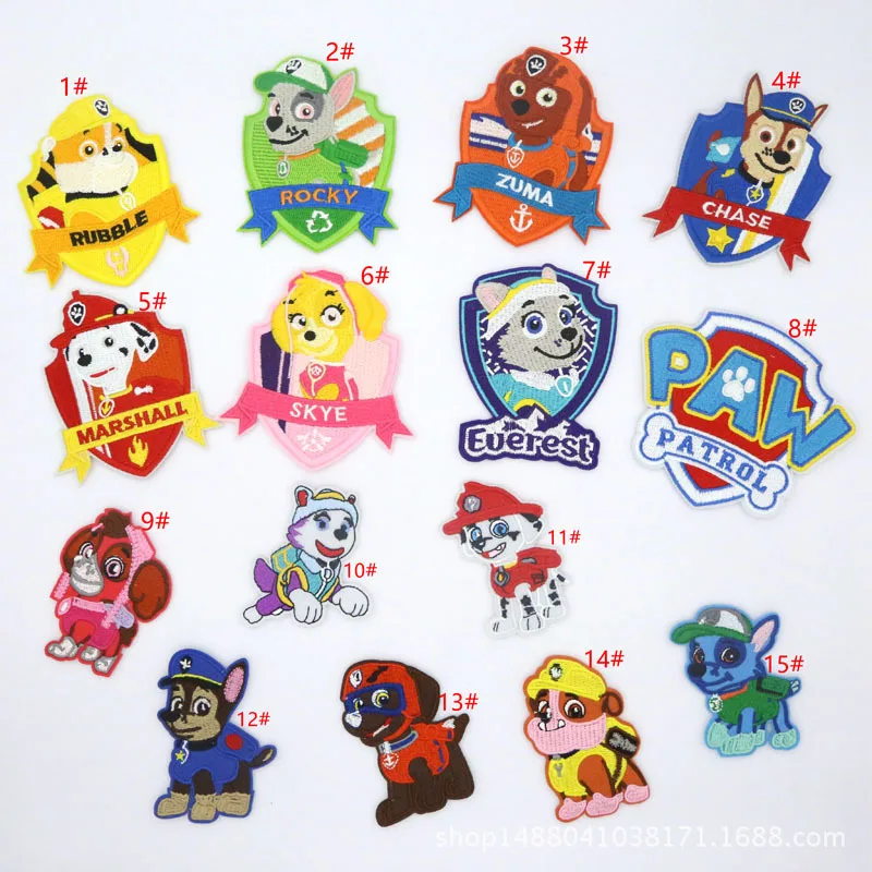 

New Paw Patrol Embroidery Patches on Clothes Cartoon Animal Dog Patch Applique Iron Cloth SewSupplies Decorative Badges Stickers